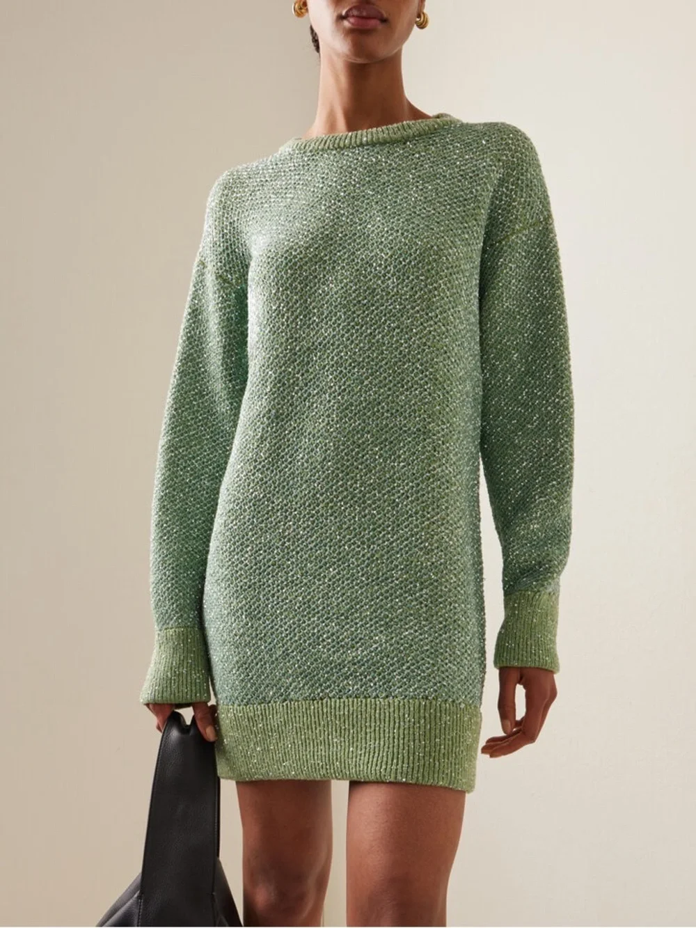 Stella McCartney Sequined Wool-Blend Mini Sweater Dress Light Green size Large